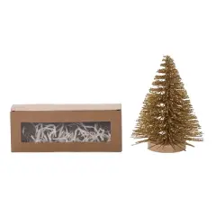 Transpac Mini Gold Bottle Brush Trees Set of 4 Decorative Tabletop Sculptures for Christmas Holiday Decor and Gifts