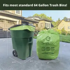 Simply Bio 64 Gallon Compostable Trash Bags Liners Flat-Top, Heavy Duty Extra Thick 1.57 Mil, 227.12 Liter, 60 Bags, Lawn, Yard, and Restaurant Use
