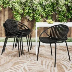 Patio Accent Chair Set Of 2,Modern Arm Chair With Cutout Design Backrest And Metal Legs,Outdoor Furniture -Maison Boucle