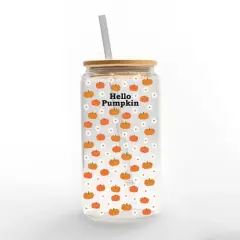 Creative Products Hello Pumpkin Daisy Pattern 16 oz. Glass Can Cup