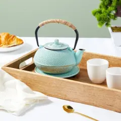 Juvale Cast Iron Teapot with Infuser - Japanese Tea Kettle, Loose Leaf Tetsubin with Trivet (Green, 3 Pcs, holds 18 oz,500 ml)