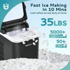 EUHOMY 35 Lbs. Nugget Ice Maker, Countertop Ice Machine, Self-Cleaning, Low Noise, Includes Scoop and Basket, Black