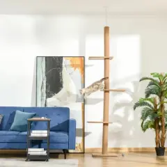 DSVIMOY Floor-to-Ceiling Cat Climbing Tower with Scratching Posts, Cat Tree Activity Center, Cat Tower Furniture, Brown, 17"*10.75"*89.75"