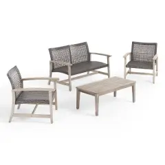 Christopher Knight Home Hampton Outdoor Wicker and Acacia Wood 4 Seater Chat Set