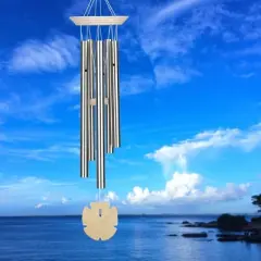 Woodstock Wind Chimes Signature Collection, Woodstock Seashore Chime, Sand Dollar 24'' Silver Wind Chime SSA