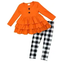 Girls Posh Pumpkin Plaid Legging Set - Mia Belle Girls