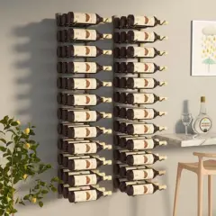 vidaXL Wall Mounted Spray-Coated Iron Wine Rack with Storage for 36 Bottles in Gold Color