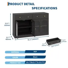 55in Buffet Cabinet with Storage, Farmhouse Sideboard Buffet Cabinet Large Console Coffee Bar Table with 2 Drawers and 4 Acrylic Doors