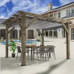 10x12 FT Wood Pergola with Retractable Canopy, Retractable Shade Canopy, Durable, Rot Resistant, for Backyard, Deck, Garden, Outdoor Entertaining