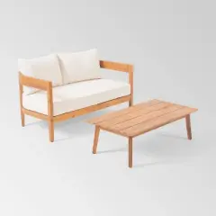 Brooklyn 2pc Acacia Wood Loveseat Set: Outdoor Furniture with Coffee Table - Christopher Knight Home