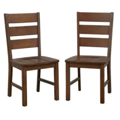 Buylateral Set of 2 Mandeville Solid Wood Dining Chair Brown: Rubberwood Frame, Farmhouse Style, Armless Design