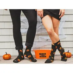 Memoi Women's Pumpkin Stache Halloween Crew Socks Black 9-11