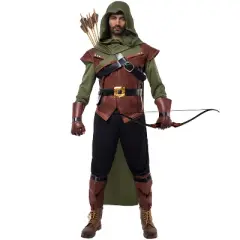Joyfy Halloween Costume for Men Robin Hood, Renaissance Leather Robin Outfit Set for Adults Halloween Role Play Dress Up Parties-M