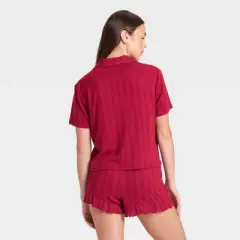 Women's Pointelle Notch Collar Shirt and Shorts Pajama Set - Wild Fable&trade;