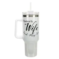 Elanze Designs Pastor's Wife Teach Pray Love Faith 40 oz. Stainless Steel, Large Water Bottle Coffee Mug, Spill & Leak Resistant, Thermal Travel