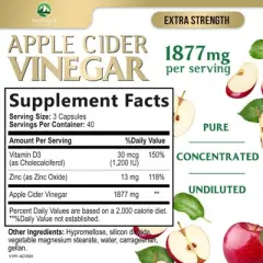 Apple Cider Vinegar Capsules - Pure Natural ACV Supplement with Vitamin D3 - 60 Count;120 Count