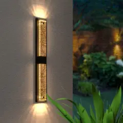 LLHZSY 31 1/2" Modern Outdoor Wall Light Fixtures Black LED Sconce Light with Bubble Crystal for House Porch Yard Patio