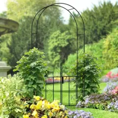 Outsunny 89.25" Metal Garden Arch with Gate, Garden Arbor Trellis for Climbing Plants, Roses, Vines, Wedding Arch, Black