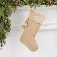 Personalization Mall Cozy Tan Shearling Embroidered Initial Christmas Stocking