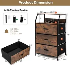 Costway 3 Drawer Dresser w/Top Shelf Storage Tower Cabinet for Bedroom Hallway Nursery