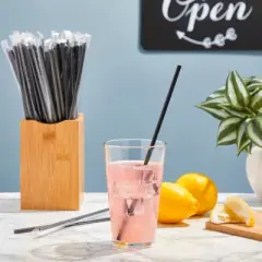 Stockroom Plus 600 Bulk Pack Long Drinking Straws, Disposable Plastic Straw Individually Wrapped, Black, 10.2 In