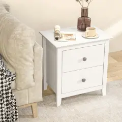 Tangkula 2PCS Modern Nightstand w/ Storage 2 Drawers and Support Legs for Bedroom White