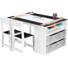 4 In 1 Kids Art Table and Chair Set,Craft Large Storage Desk With Portable Art Supply Organizer, Drawing Desk, Kids Activity and Study Table