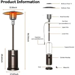 Patio Heaters, Outdoor Propane Heater with Wheels, Round Table Design, Stainless Steel Burner