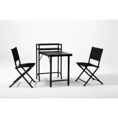 DOMETOUR 3PCS Patio Bistro Set, Patio Set of Foldable Patio Table and Chairs,Outdoor Patio Furniture Sets,Black