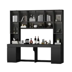 Famapy Black Spacious Double Desk Workstation Light Strips USB Ports