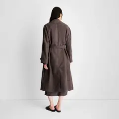 Women's Front-Tie Notched Lapel Double Breasted Long Coat - Future Collective&trade; with Reese Blutstein Dark Gray