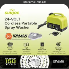 Sun Joe 24V IONMAX Cordless Portable Sink/Shower Spray Washer Kit, with 2.0Ah Battery + Charger, and Adjustable Nozzle, 5 Gallon Capacity, WA24C-LTE