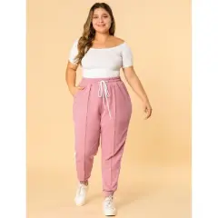 Agnes Orinda Women's Plus Size Skinny Drawstring Elastic Waist Contrast Color Comfort Athletic Jogger Pants