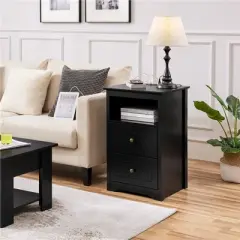 Yaheetech 2 Drawer Bedside Table Sofa Side Table with Charging Station