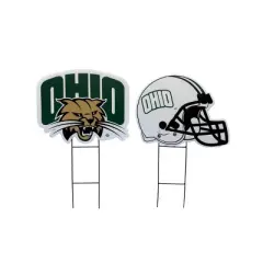NCAA Ohio Bobcats 2pk Logo and Helmet Garden Stake Set