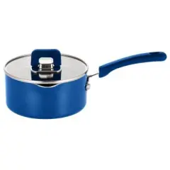 NutriChef Saucepan Pot W/ Lid-Non-Stick Stylish Kitchen Cookware W/ Foldable Knob, 1.5 Quart (Blue)