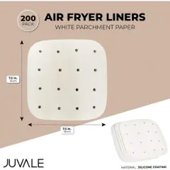 Juvale 200 Pack Square Air Fryer Sheet Liners, Perforated Parchment Paper, White, 7.5"
