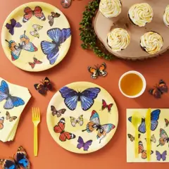 Blue Panda 144 Pc Butterfly Paper Plates, Napkins, Cups, Cutlery, Yellow, Serves 24