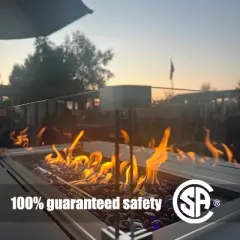 LayinSun 44" Propane Gas Fire Pit Table, 55000 BTU Rectangular Fire Pit with Glass Wind Guard Protective Cover for Outside