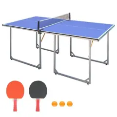 Foldable Table Tennis Table, Mid-size 6' x 3' Table Tennis Table With 2 Paddles, Game Net And 3 Balls, Compact For Space Saver