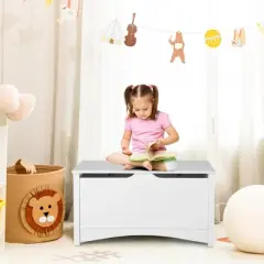 Tangkula Kids Toy Box Large Wooden Flip-Top Storage Chest Organizer Bench w/ Safety Hinge