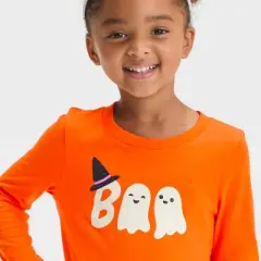 Toddler Girls' Halloween Ghost Long Sleeve T- Shirt - Cat & Jack&trade; Dark Orange