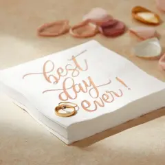 Blue Panda 50-Pack Best Day Ever Napkins - Disposable Napkins for Wedding Reception, Bridal Shower, Engagement (Rose Gold, 5x5 In)
