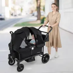 Costway Wagon Stroller for 2 Kids Push Pull Double Stroller with Adjustable Handle