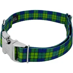 Country Brook Petz Premium Blue and Green Plaid Dog Collar