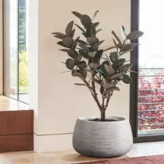 LuxenHome Rustic Indoor/Outdoor Planter &ndash; Round MgO Pot with Ribbed Texture