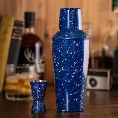Foster & Rye Camping-Style Speckled Enamel Cobbler Cocktail Shaker, Set of 2, Blue