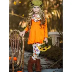 Girls Fancy Fall Florals Tunic, Leggings & Scarf Set - Mia Belle Girls