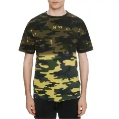 Elevenparis Mens Acid Wash Camo Embellished T-Shirt, Green, Medium