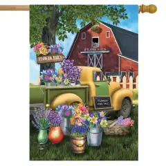 Flower Barn Spring House Flag Pickup Truck Barn Floral 28" x 40" Briarwood Lane